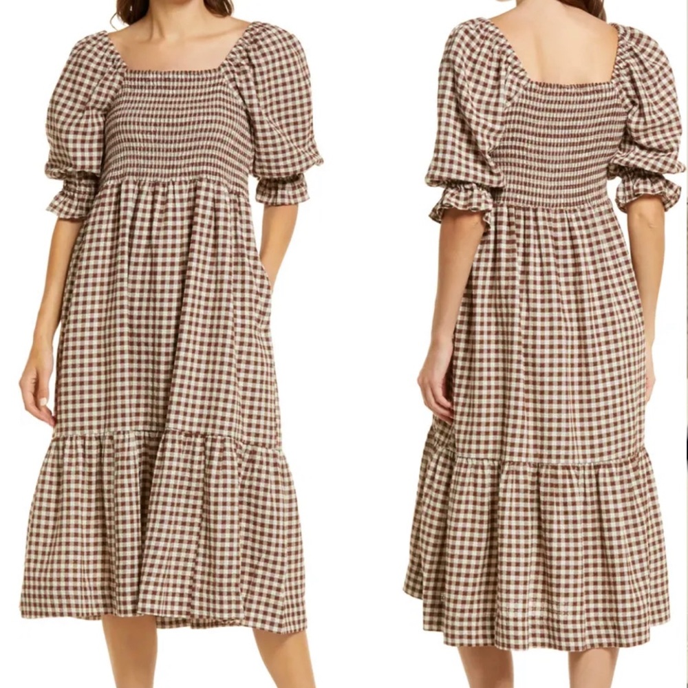 Madewell Lucie Gingham Smocked Midi Dress